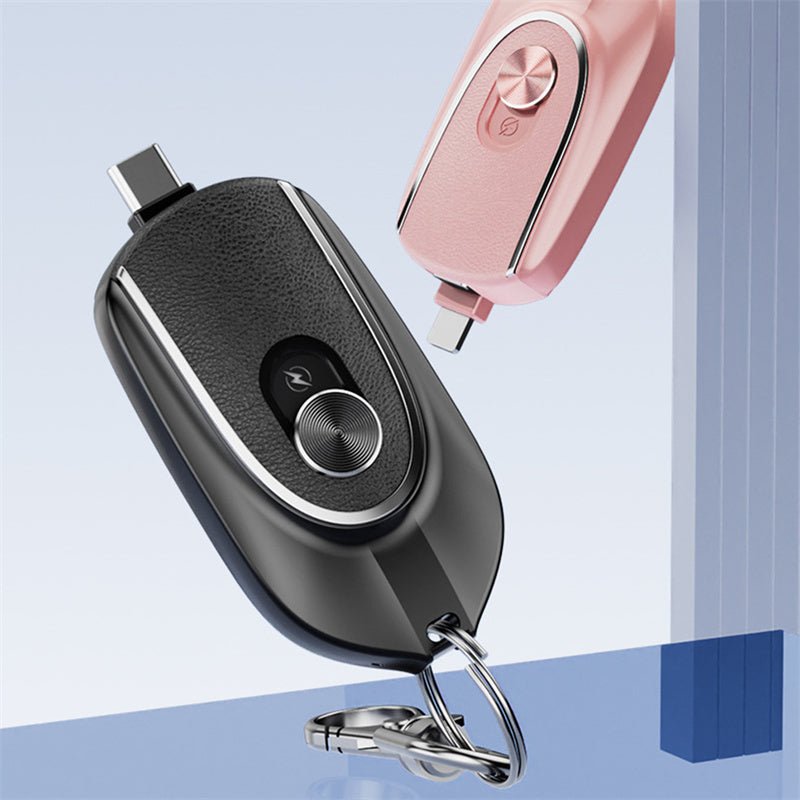 2-in-1 Mini Keychain Power Bank 1200mAh Retractable Plug Waterproof